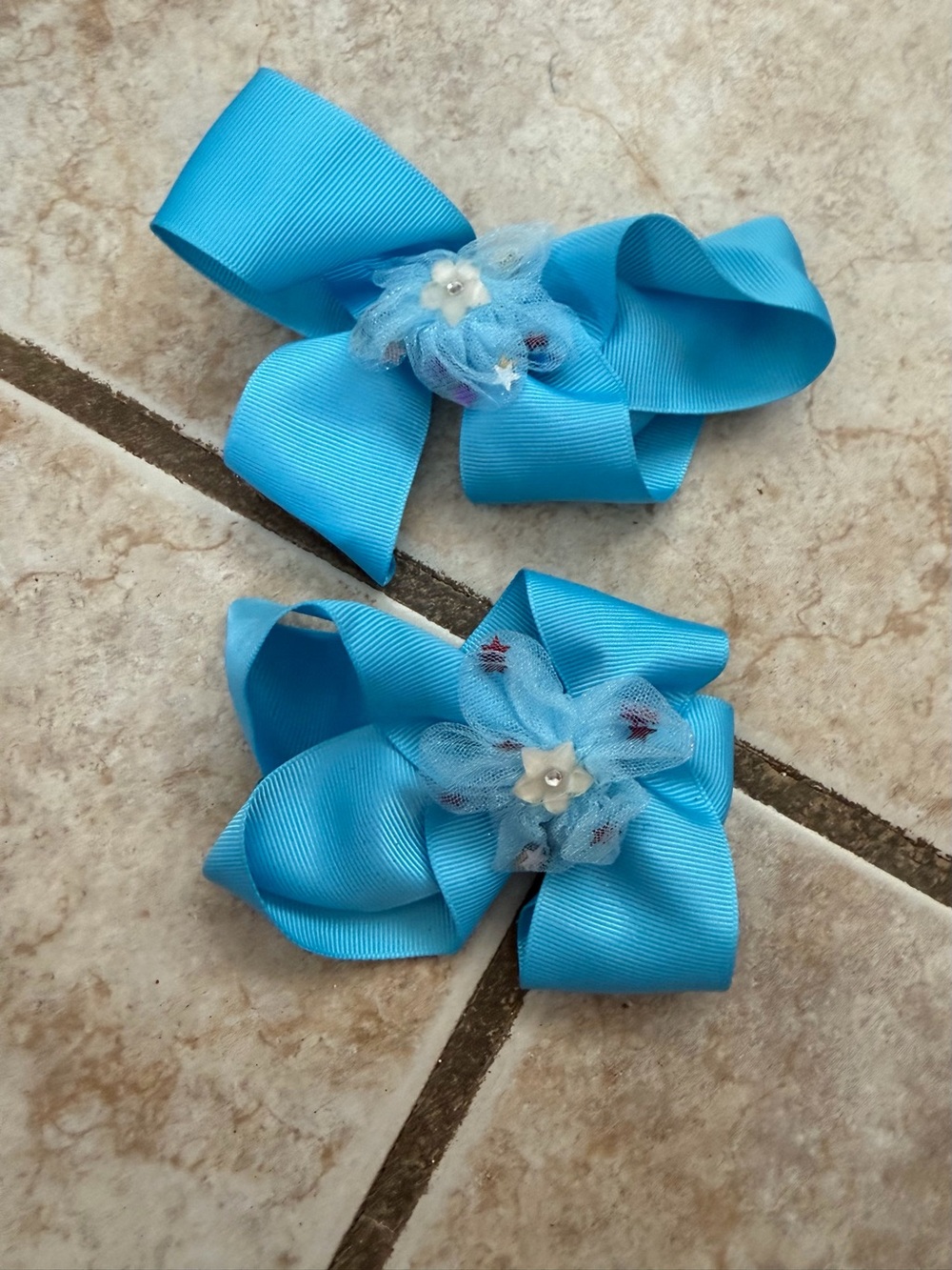 Blue Flower Bow Hair Clips for Kids